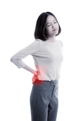 Young Asian business woman got back pain