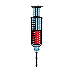 Blood syringe doodle over white background vector illustration