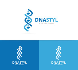 Vector of dna and chromosome logo combination. Gene and helix symbol or icon. Unique spiral and molecular logotype design template.