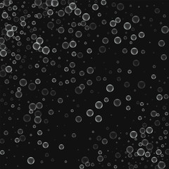 Soap bubbles. Scatter pattern with soap bubbles on black background. Vector illustration.