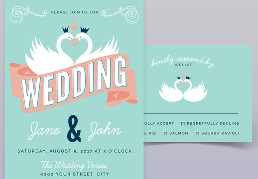 Wedding Invitation with Swan Illustration 1