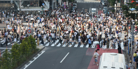 日本の東京都市風景「渋谷の街の雑踏」渋谷スクランブル交差点