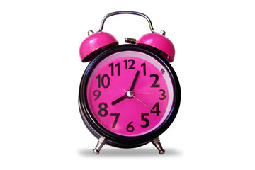 Alarm clock black pink color - isolated object on white background - 164596190