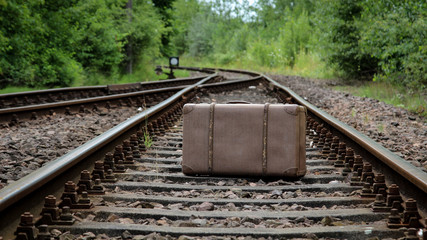 Schienen, Weichen, Reisen, Eisenbahn, Koffer 