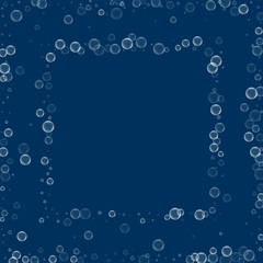 Soap bubbles. Square abstract frame with soap bubbles on deep blue background. Vector illustration.