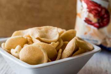 Prawn Crackers or Shrimp Chips in ceramic bowl.