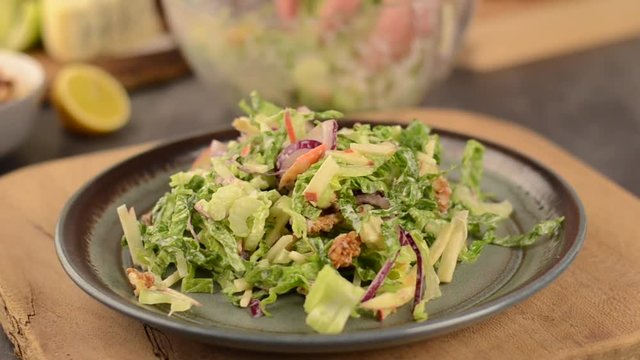 Waldort salad prepare and serving, stock footage