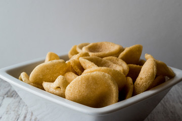 Prawn Crackers or Shrimp Chips in ceramic bowl.