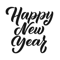 Happy new year brush hand lettering, isolated on white background. Vector hand writing illustration. Can be used for holidays festive design.