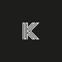 Letter K logo monogram. Initial logotype typography mockup. Thin line maze shape design element template.