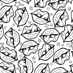 Sexy lips. Tongue out. Vector cute rock and roll abstract background.