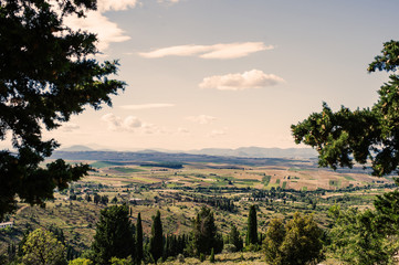 Panorama of the suburbs of the Greek city of Athens at sunset