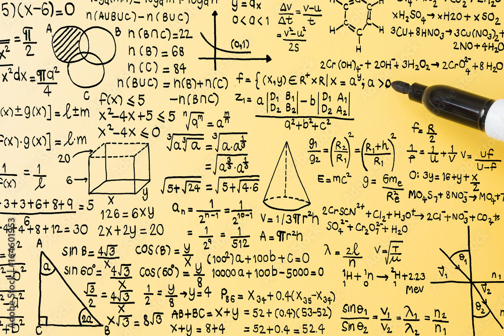 Sticker math formula on yellow background