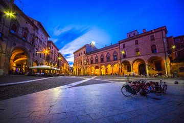 Sunset view of the piazza Santo Stefano at the evening, Bologna, Italy © gatsi