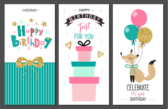Happy birthday greeting cards and party invitation templates .Vector illustration.