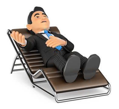 3D Businessman lying on a divan speaking