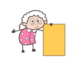 Cartoon Granny with Business Banner Vector Illustration