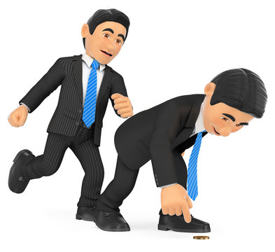 3D Businessman giving a kick in to another who is crouched