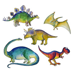 Jurassic period dinosaurs set with Diplodocus triceratops pterodactyl tyrannosaurus and diplodocus...