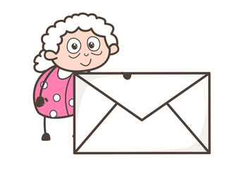 Cartoon Granny with Envelope Vector Illustration