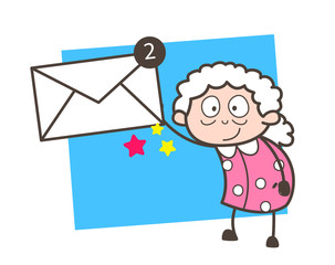 Cartoon Granny Showing a Message Vector Illustration