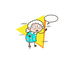 Surprised Cartoon Granny  with Speech Bubble Vector Illustration