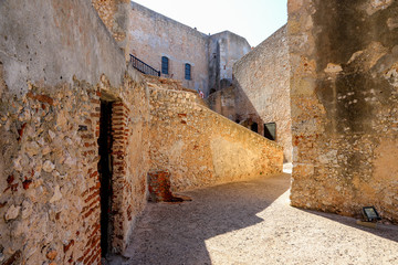 Courtyard of San Pedro de la Roca Castle (Castillo del Morro) overlooking the bay of Santiago de Cuba