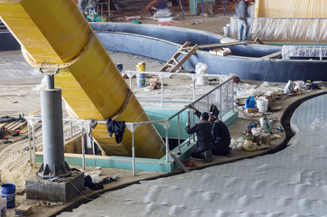 Construction works, interior finishing / Photo taken at the construction of the water park "Limpopo" in the city of Orenburg. Russia. 04/21/2012