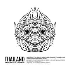 Hanuman, Ramayana, Hand draw thai landmark Vector Illustration. Amazing thailand, Thai classical monkey dance