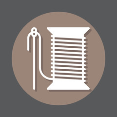 Sewing needle and thread reel flat icon. Round colorful button, circular vector sign, logo illustration. Flat style design