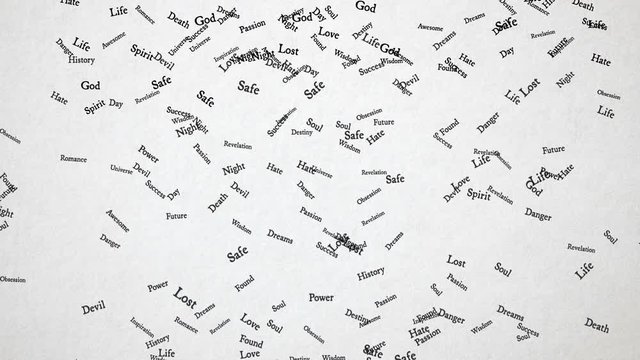 Old styled motivational words on white paper. High quality animation.  Seamless loop, 4K 60fps
