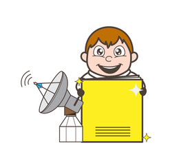 Cartoon Astronaut Holding a Notebook with Satellite Vector Illustration