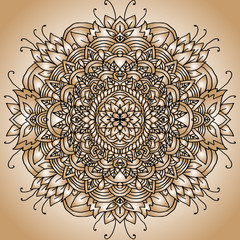 Abstract mandala ornament. Asian pattern. Golden gradient authentic background.