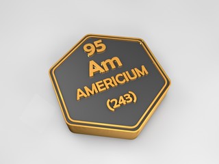 Americium - Am - chemical element periodic table hexagonal shape 3d render