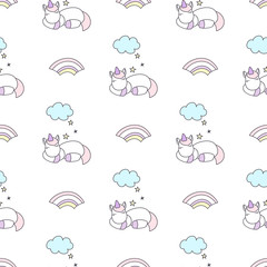 Fototapeta premium Sleeping unicorns seamless vector pattern
