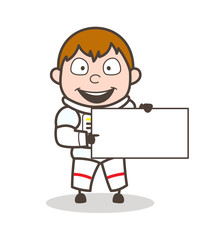 Cartoon Astronaut Showing a Message Banner Vector Illustration