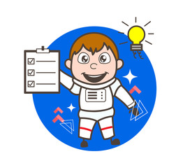 Cartoon Astronaut Got an Idea and Showing a Checklist Vector Illustration