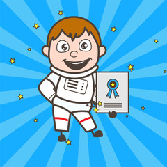 Cartoon Astronaut Showing a Reward Certificate Vector Illustration