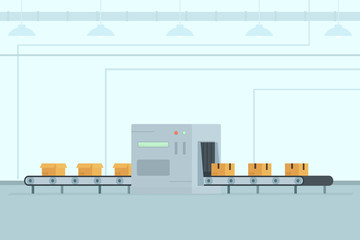 Conveyor belt with boxes on factory