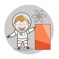 Cartoon Astronaut Showing Banner Vector Illustration