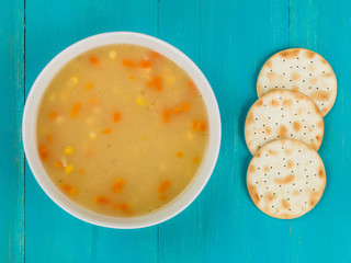 Chicken Sweetcorn and Noodle Soup With Crackers