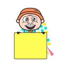Excited Cartoon Grandpa with Ad Banner Vector Illustration