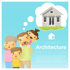 Obraz na płótnie Canvas Happy family and dream house background , vector , illustration