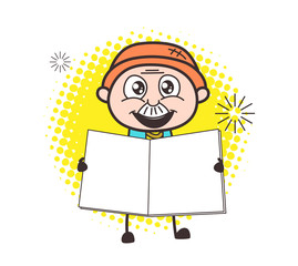 Cartoon Grandpa Showing a Blank Book Vector Illustration