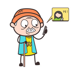 Cartoon Grandpa Chatting on Phone Vector Illustration