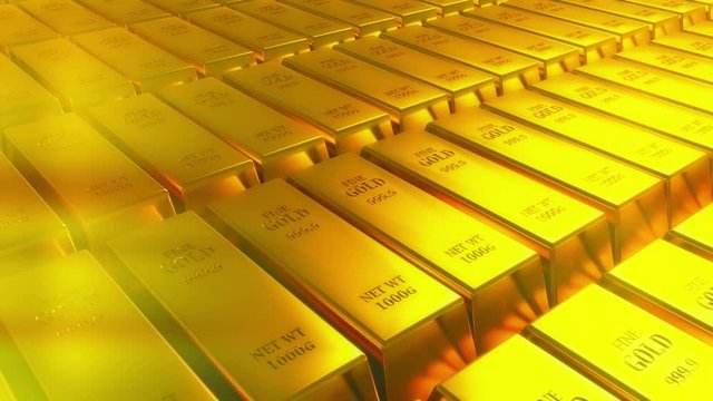 4k Gold bullion gold bars treasury wealth Ingot luxury finance goods trading,3D animation of stacked gold bars.
