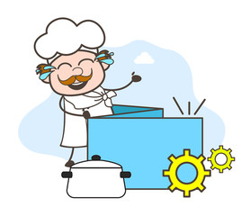 Laughing Cartoon Chef  with Process Banner Vector Illustration