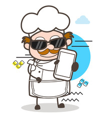 Fashionable Cartoon Chef Showing Mobile Vector Illustration