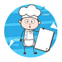 Surprised Cartoon Chef with Blank Banner Vector Illustration