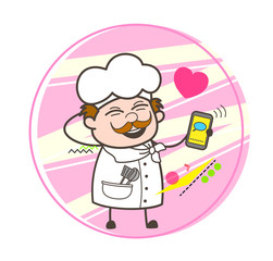 Happy Cartoon Chef Chatting with Mobile Vector Illustration